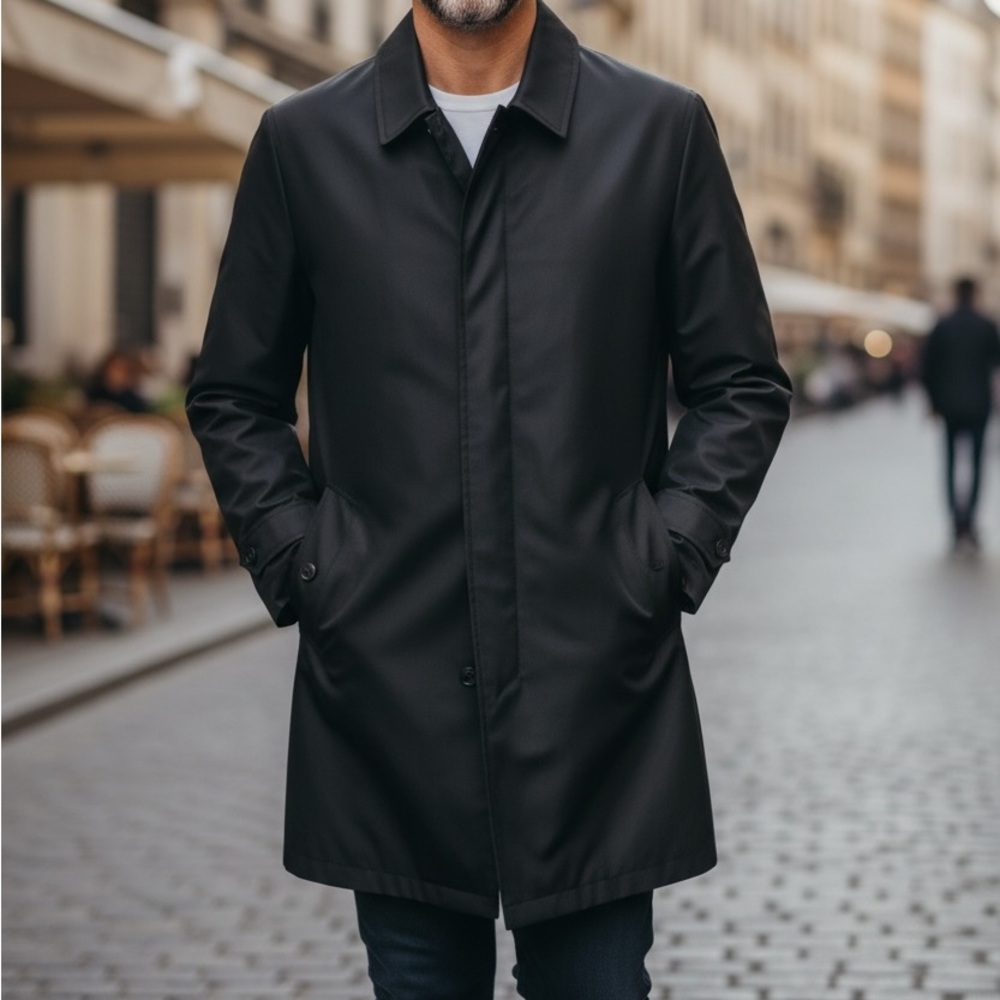 DKNY Men's Classic Black Trench Coat